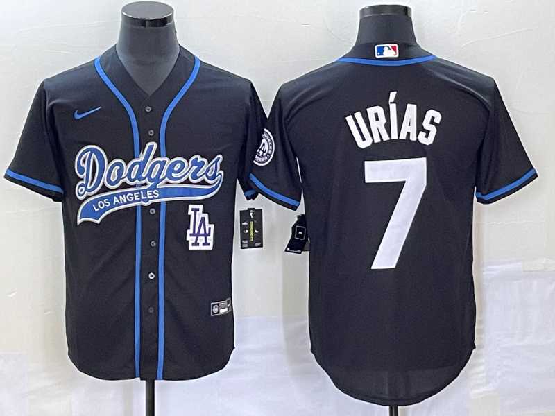 Mens Los Angeles Dodgers #7 Julio Urias Black With Patch Cool Base Stitched Baseball Jersey